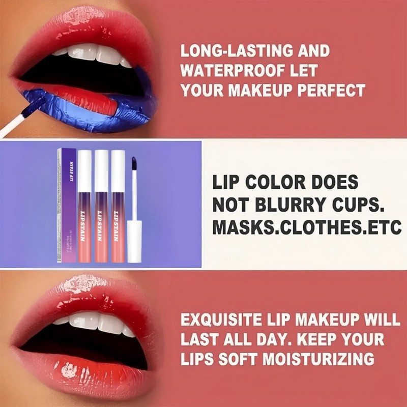 3Pcs Long Lasting Matte Peel Off Lip Stain, Tint, and