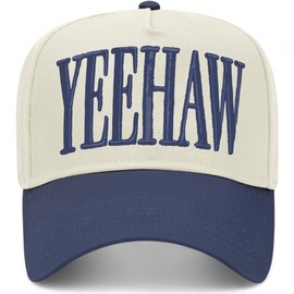 Yeehaw Vintage Trucker Hat | Premium Snapback Baseball Hat for Men & Women (US, Alpha, One Size, Navy/Natural)
