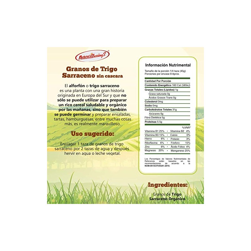 Nature's Blessings Granos de Trigo Sarraceno o Alforfon Orgánico 500g