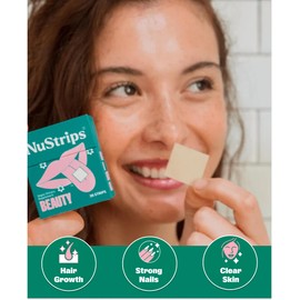 NuStrips™ Fast-Dissolving Beauty Strips with Biotin, Folate & Vitamin E – Hair, Skin & Nails Supplement – Supports Hair Growth & Reduces Hair Fall – Non-GMO, Vegan – Delicious Strawberry (30 Strips)