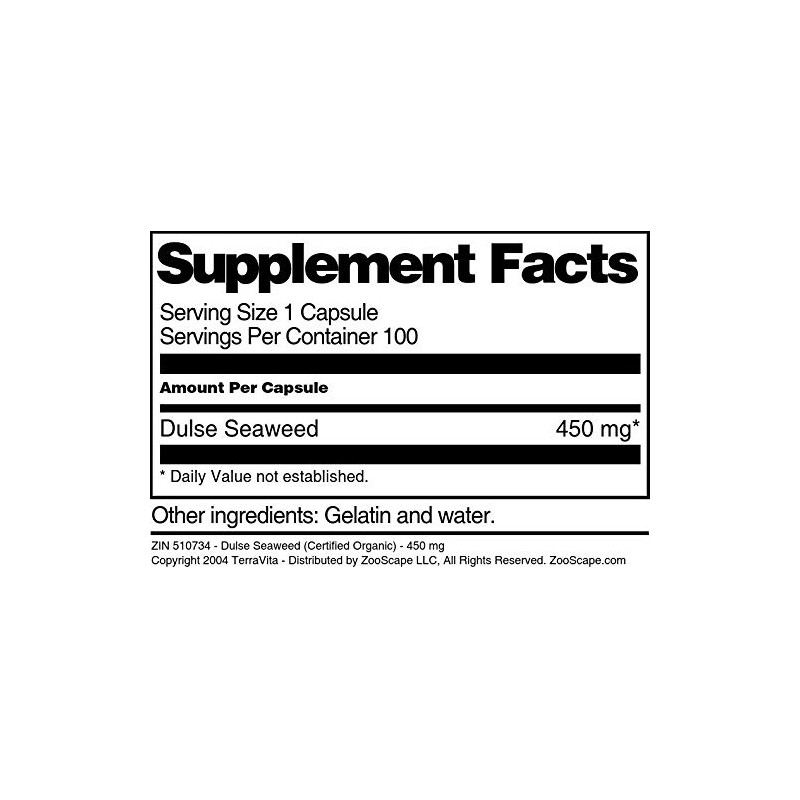 Dulse Seaweed (Certified Organic) - 450 mg (100 Capsules, ZIN: