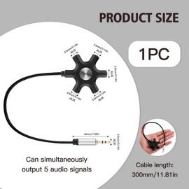 BigCheer 5-Jack Multi Headphone Audio Splitter, Headphone Splitter with 3.5 mm Connection to Connect up to Five Devices for Classroom, Audio Mixing, Compatible with Smartphones and Tablets