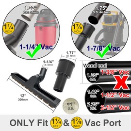 1-7/8" Horsehair Floor Brush Attachment for Shop Vac Wet Dry Vacuum Hose, 12" Hard Floor Vac Brush, 1-1/4" Parquet Nozzle and 1 7/8" Adapter for Hardwood Tile Laminate & Vinyl Floors