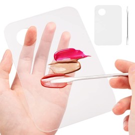 DRERIO 2 Pieces Clear Makeup Palettes and Spatula Acrylic Small Makeup Mixing Palette Portable Cosmetic Palette Mixing Tray with Spatula Nail-Art Eye-shadow Lipsticks Mixing Makeup Tools