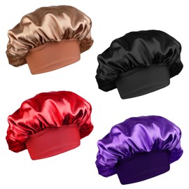 4Pcs Satin Bonnets Silk Bonnet Night Sleep Cap Sleeping Curly Hair Hat Elastic Hair Wrap for Women Sleeping Washing Face Applying Makeup Doing Housework