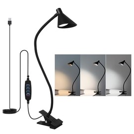 Qooltek Qooltek LED Reading Light, Clamp Lamp 3 Color Modes 5 Brightness, Clip Light for Desk Bedside Table, 5W USB Powered Desk Lamp with Flexible ArmBlack