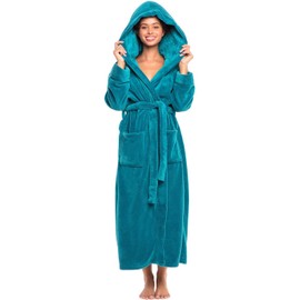 Alexander Del Rossa Women's Plush Fleece Hooded Bathrobe, Full Length Long Warm Lounge Robe with Hood Turquoise 3X (A0116ODP3X)