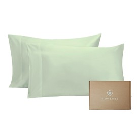Bioweaves 100% Organic Cotton Pillow Cases 300 Thread Count Soft Sateen Weave GOTS Certified – Standard/Queen Size, Set of 2, Pastel Green