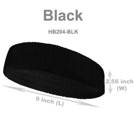 COUVER HB204 Wide, Long & Thick Sports Sweat Headband for Large Head, 1 PC, Black
