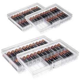 GlossyEnd Set of 4 - Two AA and Two AAA Battery Storage Box, Battery Storage Case Holder, Clear. Each Case Stores 48 Batteries