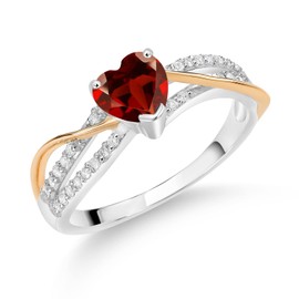 Gem Stone King 1.15 Ct Heart Shape Red Garnet E-F Lab Grown Diamond 925 Silver and 10K Yellow Gold Ring (Size 9)