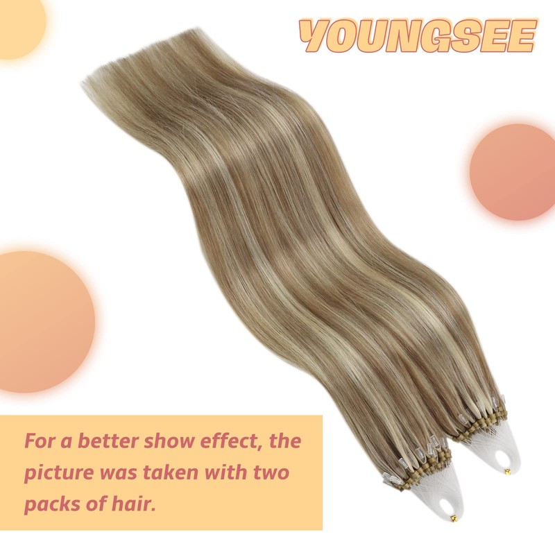 YoungSee Micro Ring Extensions, Real Hair, Light Brown, Micro Ring