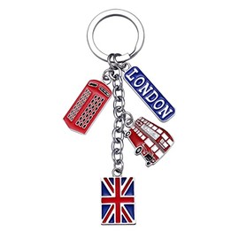 AOKWAWALIY UK London Flag Metal Keychain British Key Rings with British UK Flag, Phone Booth, Double-Decker Bus Car Keyring Bag Charms