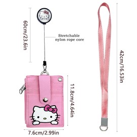 Kitty Retractable ID Card Holder with Strap, Kitty Card Case, Badge Holder, Kitty Card Wallet, Cartoon Bus Ticket Case Student, Gifts for Children Fans