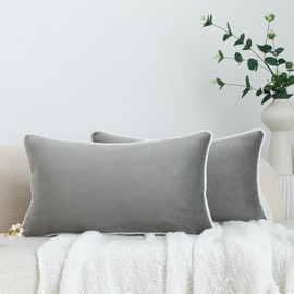 LIGICKY Set of 2 Luxury Decorative Cushion Covers, Velvet, Soft Decorative Cushion Covers, Simple Rectangular Lumbar Cushion Covers, Decorative Sofa Cushion for Living Room, Couch, Bedroom, Car, Grey,