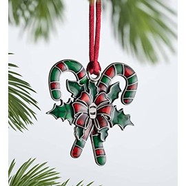 Plow & Hearth Solid Pewter Collectible Christmas Tree Ornament with Red Satin Hanging Cord, Finely Detailed Front and Back, for Gifting or a Stocking Stuffer, Year 2022, Approx. 2¼"H (Candy Cane)