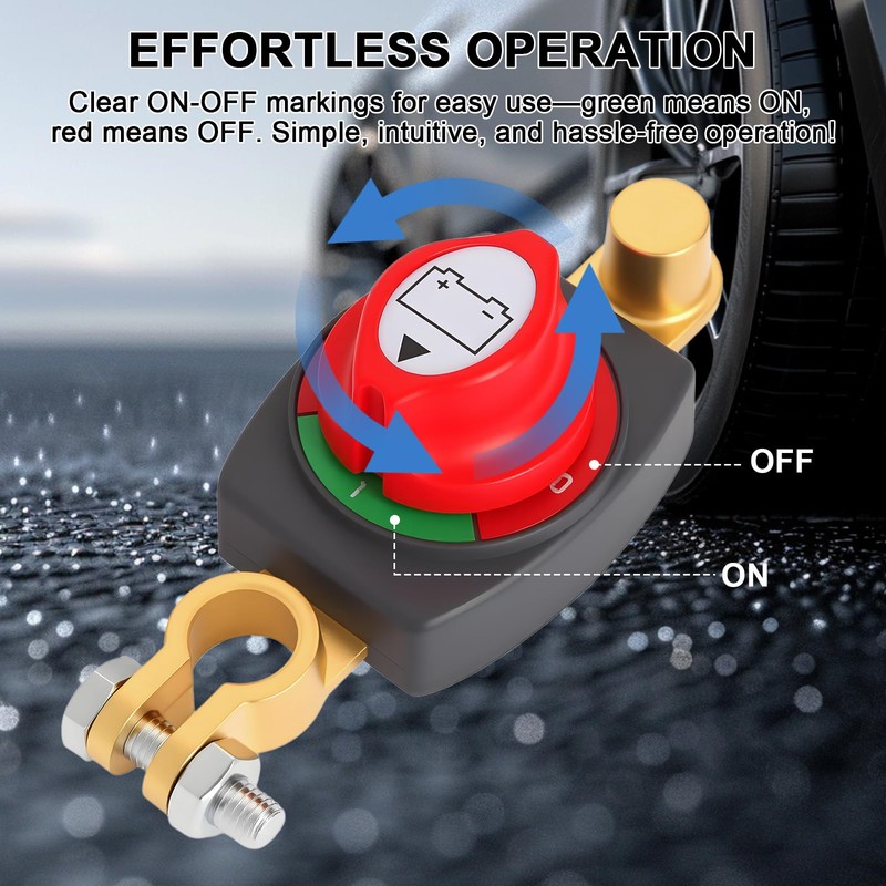 Heavy-Duty Battery Disconnect Switch, 275A 12-48V On/Off Top Post Battery