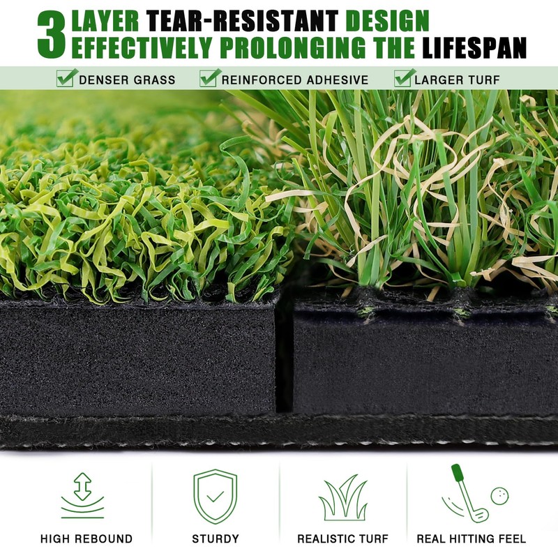 BIRDIEBLAST Premium Golf Hitting Mat, 10mm Foam Padding with Rubber