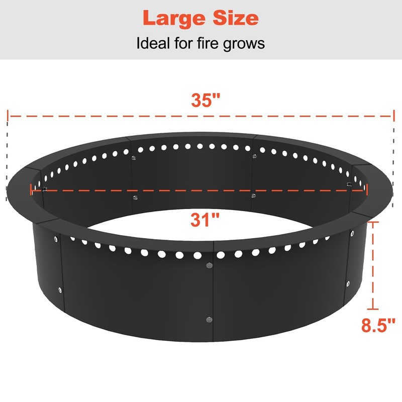 Koutemie Outdoor Smokeless Fire Pit Ring Liner 35-Inch Outer/31-Inch Inner