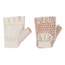 Leather Mesh Fingerless Weight Lifting Exercise Gym Wheelchair White Gloves W-1055 (X-Small)