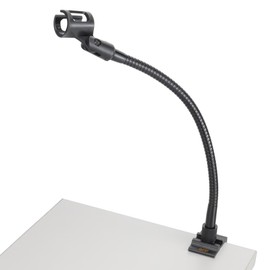 AURAY Microphone Arm Stand Long 12'' Sturdy Gooseneck Mic Stand Adjustable Microphone Arm Stand with Clamp - Mic Holder Flexible Mike Stand Podium Compact Mic Arm for Desk Traveling (Black)