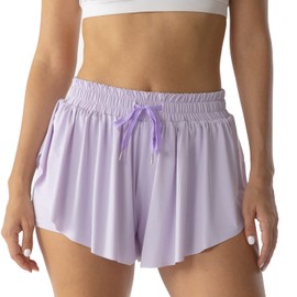 Flowy Athletic Shorts for Women Running Tennis Butterfly Shorts Girls 2-in-1 Double Layer Quick-Drying Comfy Shorts (Pale Purple, XX-Small)