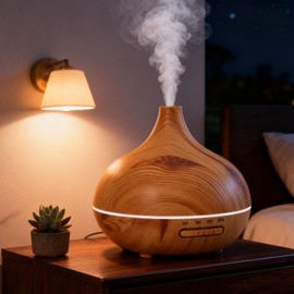 550ml Aromatherapy Diffuser Humidifier, Quiet Aromatherapy Mist Diffusers for Essential Oils with Remote Control, 7 Colors Light, Wood Grain, for Home Office Bedroom