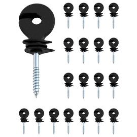 QWORK® 20Pcs Electric Fencing Ring Insulators, Wire Mesh Ring Insulator, Wooden Post Insulator Screw-in, for Ropes, Wires and Strands.