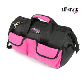 LipStick Tools 18-Inch Multi-Purpose Zip-Top Pink Storage Wide Mouth Tool Bag Organizer. Great for Home Improvement/Contractors Tools. Heavy Duty Storage Pockets and Shoulder Strap.