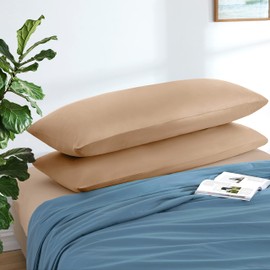 MILVOWOC 2Pcs Brushed Microfiber Body Pillowcases - 20 x 60 Inch, Camel Pillow Case Set Non Slip Envelope Pillow Cover with Moisture Absorption and Anti-Wrinkle