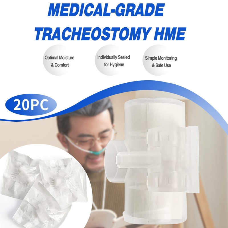 20-Pack HME 1500 T-Shape Tracheostomy Heat and Moisture Exchanger with