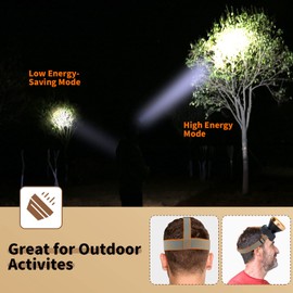 Hunting friends Smart LED Headlamp with 2 Light Modes Coon Hunting Lights Waterproof Headlight Built-in 2x18650 Rechargeable Batteries Adjustable Gold Head Troch (White Light)