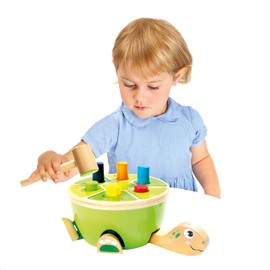 Bino Turtle Knock Bench Toy for Children from 2 Years, Children's Toy (Wooden Toy in Turtle Design, Promotes Motor Skills & Hand Eye Coordination, Hammer Game), Multicoloured