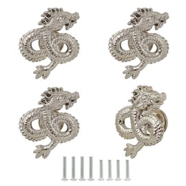 Mizhang Dragon Cabinet Knobs, Retro Decorative Metal Dragon Drawer Knobs Pull Handles for Dresser Cupboard Closet Door Kitchen Hardware Furniture Knob Single Hole Handle 4pcs(Silver)