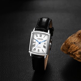 Square Watch Brand Leather Strap: Couples Watch, Roman Numerals, Date Included, Analog, Quartz, Wristwatch, Waterproof, Easy to Read Disc, Popular, Casual, Business, silver-womens, Classic