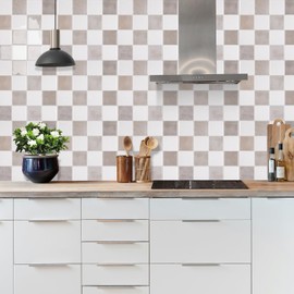 WalDecoo Square Tile Stick on for Kitchen, 3D Mosaic Tile Stickers, 10 Pieces, Peel and Stick Wall Tile Backing, Khaki, Transfer Tile Stickers for Kitchen and Bathroom