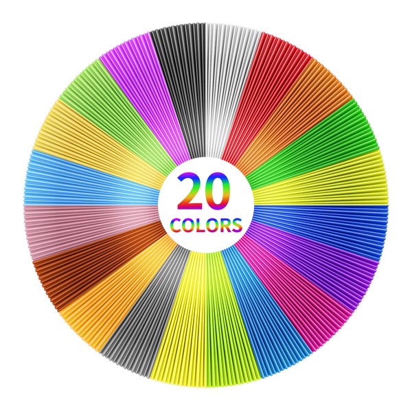 Uzone 3D Pen Filament Refills, PLA 1.75 mm, 20 Colours,