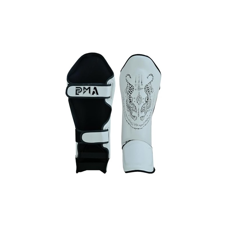 Playwell Matte White "Twin Tiger" Muay Thai Shin Guards -