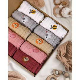 lttomn Muslin Burp Cloths 10 Pack,100% Cotton Baby Burping Clothes,Newborn Essential Must-Have Baby Registry,6 Layers Cotton Soft Washcloths,Multi-Colors Face Towels 20"x11"Large (GIRLS)