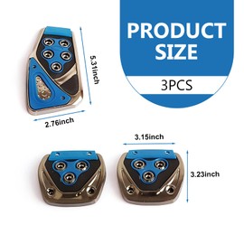 SLIMI 3 PCS Race Sport Accelerator Pedal Covers Kit, Anti-slip Manual Foot Inserts Pedal Set, No-punching Throttle Clutch Brake Trim Accessories, Universal for Most Cars, Trucks, SUVs (Blue)