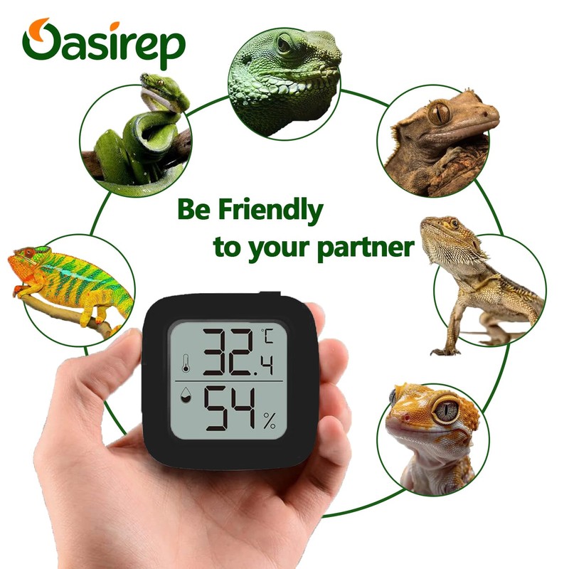 Oasirep Black Reptile Thermometer and Hygrometer – LCD Digital Temp