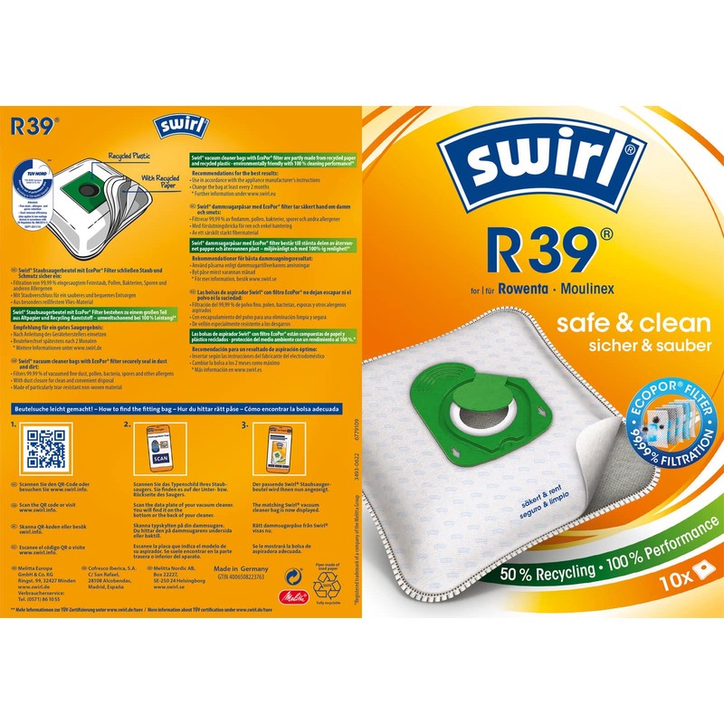 Swirl R39 MicroPor Plus Hoover Bags, Fleece