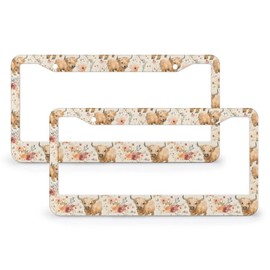 KIOWEIR Cute Highland Cows 2 Pack License Plate Frames,Stainless Steel Car License Plate with 2 Holes and Screws Universal Aluminum Car Accessories for Front and Rear