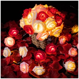 Rose Flower String Lights, 20 LED Battery Operated Romantic Red Pink White Rose Lights, 10Ft Artificial Flowers Garland Led Lights for Valentine's Day Wedding Indoor Outdoor Festival Party Decor