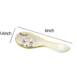 Mozacona 5pcs Ceramic Soup Spoons Lucky Cat Hand Painted Dessert Spoons