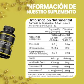 NuBoost Vitamina D3 + K2 con Aceite de Coco - 30 Softgels Dúo D3 K2 en Cápsulas Blandas con Base Grasa para Absorción - Suplemento Adultos, Sin Gluten