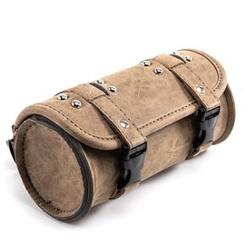 APEBAZY Universal Motorrad Lenkertasche, PU Leder Rollgabeltasche Sissy Bar Werkzeugtaschen wasserdichte Motorrad Satteltaschen mit Schnellverschluss-Schnallen (Braun)