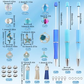 SUNNYCLUE DIY 12 Sets Ocean Theme Beaded Pen Kit Beadable Pens Beads Pen Set Shell Mermaid Beadable Bulk Summer Sea Hawaii Beaded Pens for Teachers Students Nurses Gifts Office School Craft