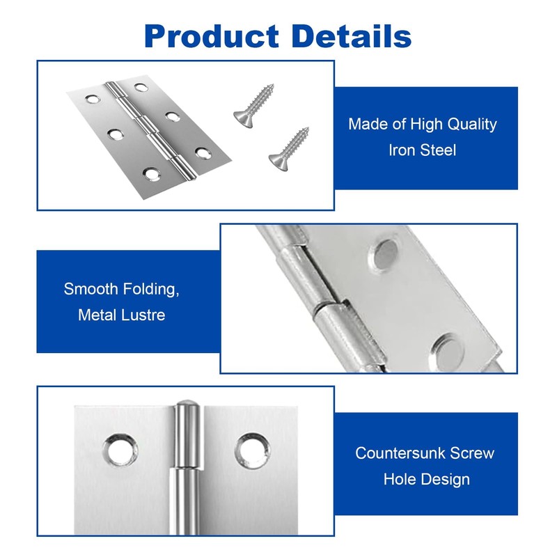 10PCS Hinges for Wood Silver Stainless Steel Hinges 2Inch Small
