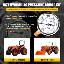 Hydraulic Pressure Boost Kit w/Gauge fit for KUBOTA LX, MX, L Series Tractors, with HST Shims for Efficient Power Boost - Increase Power by Up to 25%, Durable Stainless Steel Gauge